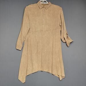 Cupio Tunic Dress Womens Medium Beige Long Sleeve Asymmetrical Hem 100% Viscose
